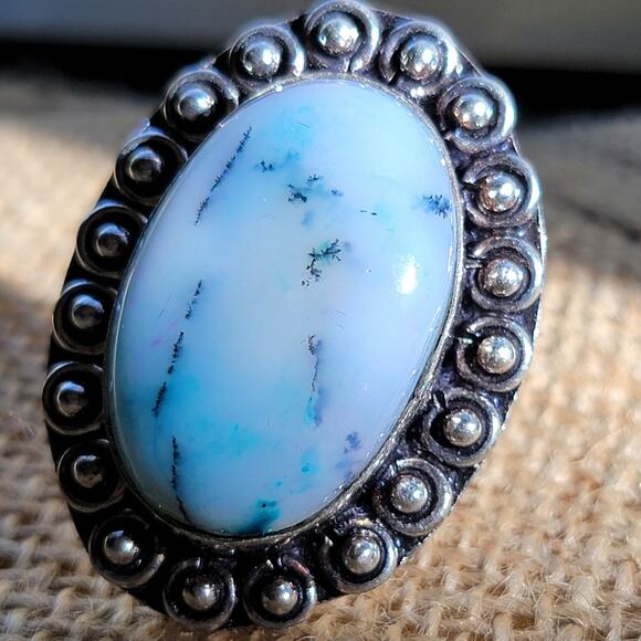 Handcrafted Sterling Silver Dendritic Opal Ring, Size 7.75 Natural Stone Jewelry - Picture 4 of 10